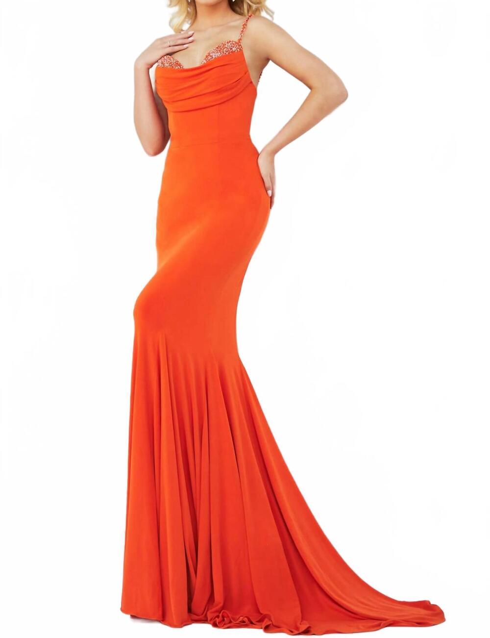 NEW JOVANI fitted spaghetti strap dress in orange